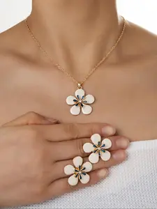 Boho Style Flower Design Pendant Necklace & Dangle Earrings, Fashion Jewelry, Trendy Jewelry Set for Party, Daily Clothing Decor, Trendy All-match & Exquisite Jewelry for Birthday Gift