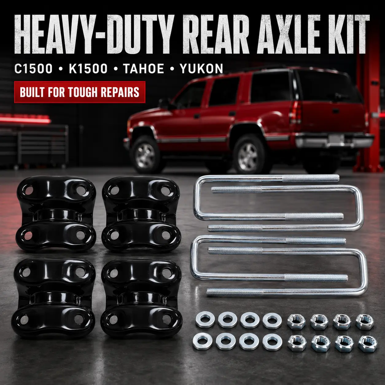 Heavy-Duty Rear Axle U Bolts and Plates Kit | Replacement for Chevy C1500 K1500 Tahoe Yukon | Built for Tough Repairs