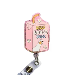 Cutest Silly Goose Juice Badge Reel, Funny Interchangeable Badge Holder