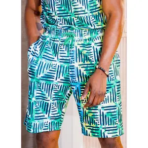 Raimi Men's African Print Sweatshorts (Marine Adire)