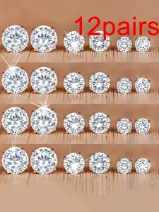 Women's Elegant Stainless Steel Stud Earrings, 12 Pairs Exquisite Trendy Minimalist Stud Earrings, Gorgeous Jewelry As Birthday Gift for Women & Girls