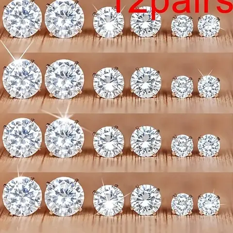 Women's Elegant Stainless Steel Stud Earrings, 12 Pairs Exquisite Trendy Minimalist Stud Earrings, Gorgeous Jewelry As Birthday Gift for Women & Girls
