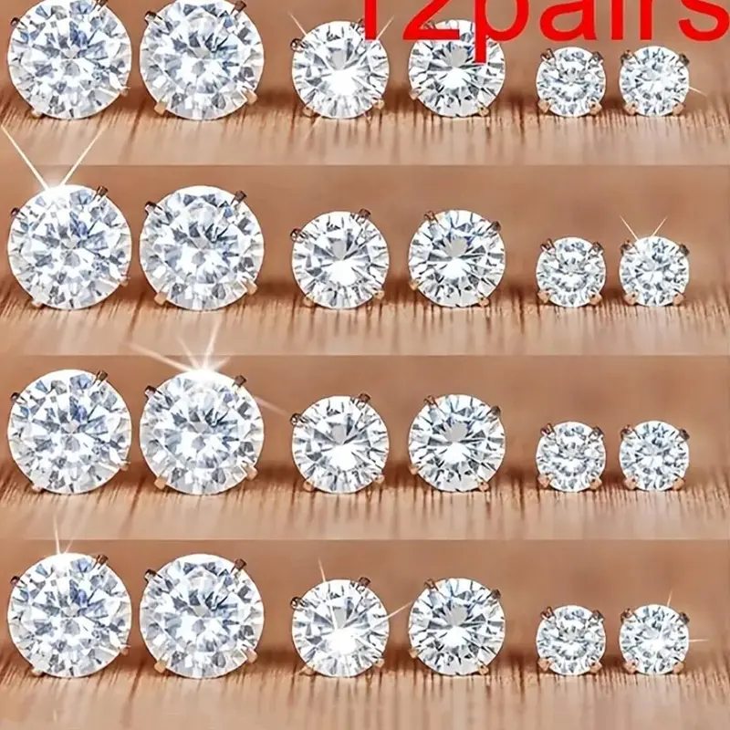 Women's Elegant Stainless Steel Stud Earrings, 12 Pairs Exquisite Trendy Minimalist Stud Earrings, Gorgeous Jewelry As Birthday Gift for Women & Girls