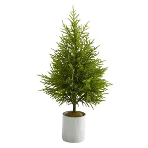 NEARLY NATURAL 49 in. Traditional Norfolk Island Pine-Look Artificial Tree, Home Decor Accent with Iron Pot and Ornaments