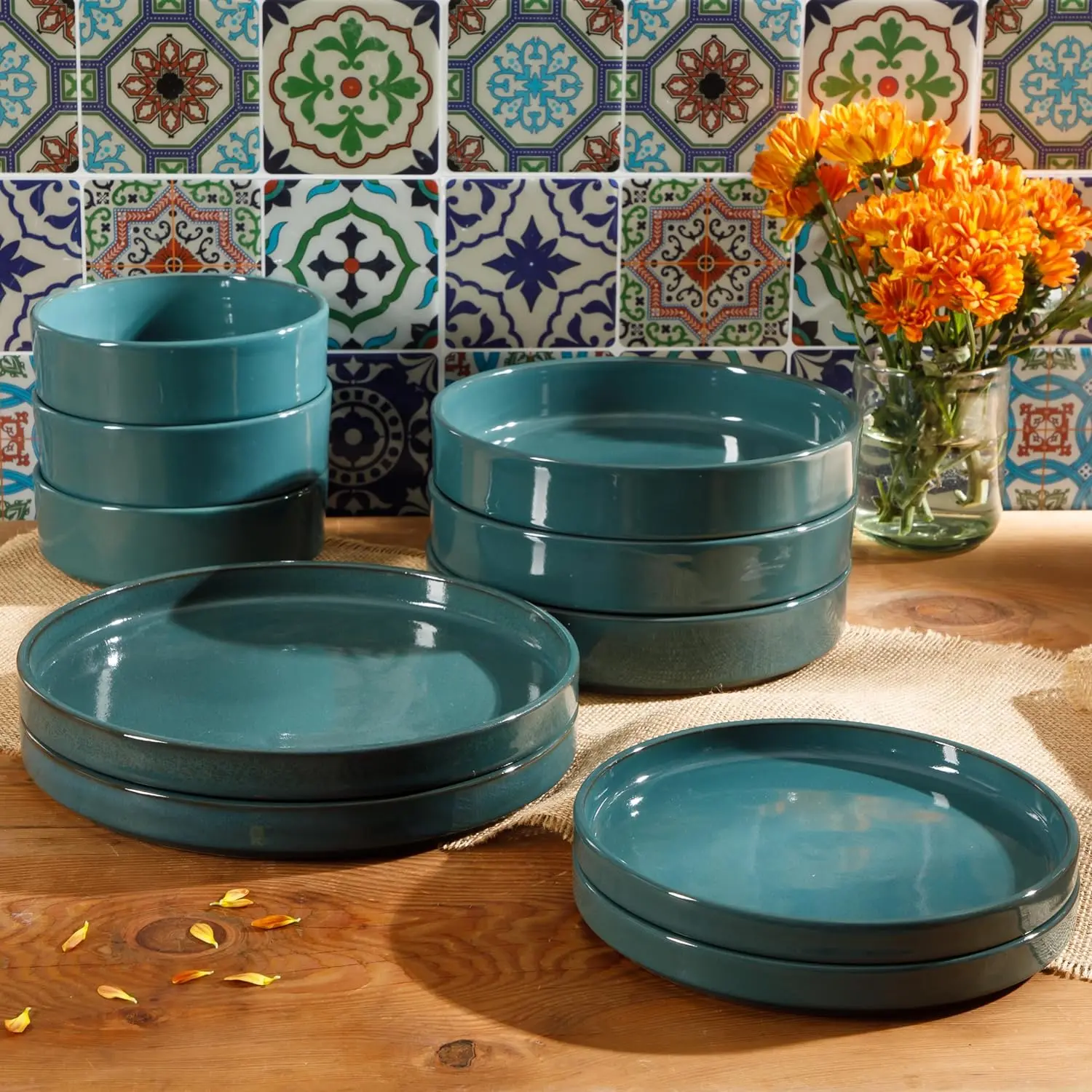 Santorini Mist - 16-Piece Dinnerware Set for 4 - Reactive Glaze Terracotta