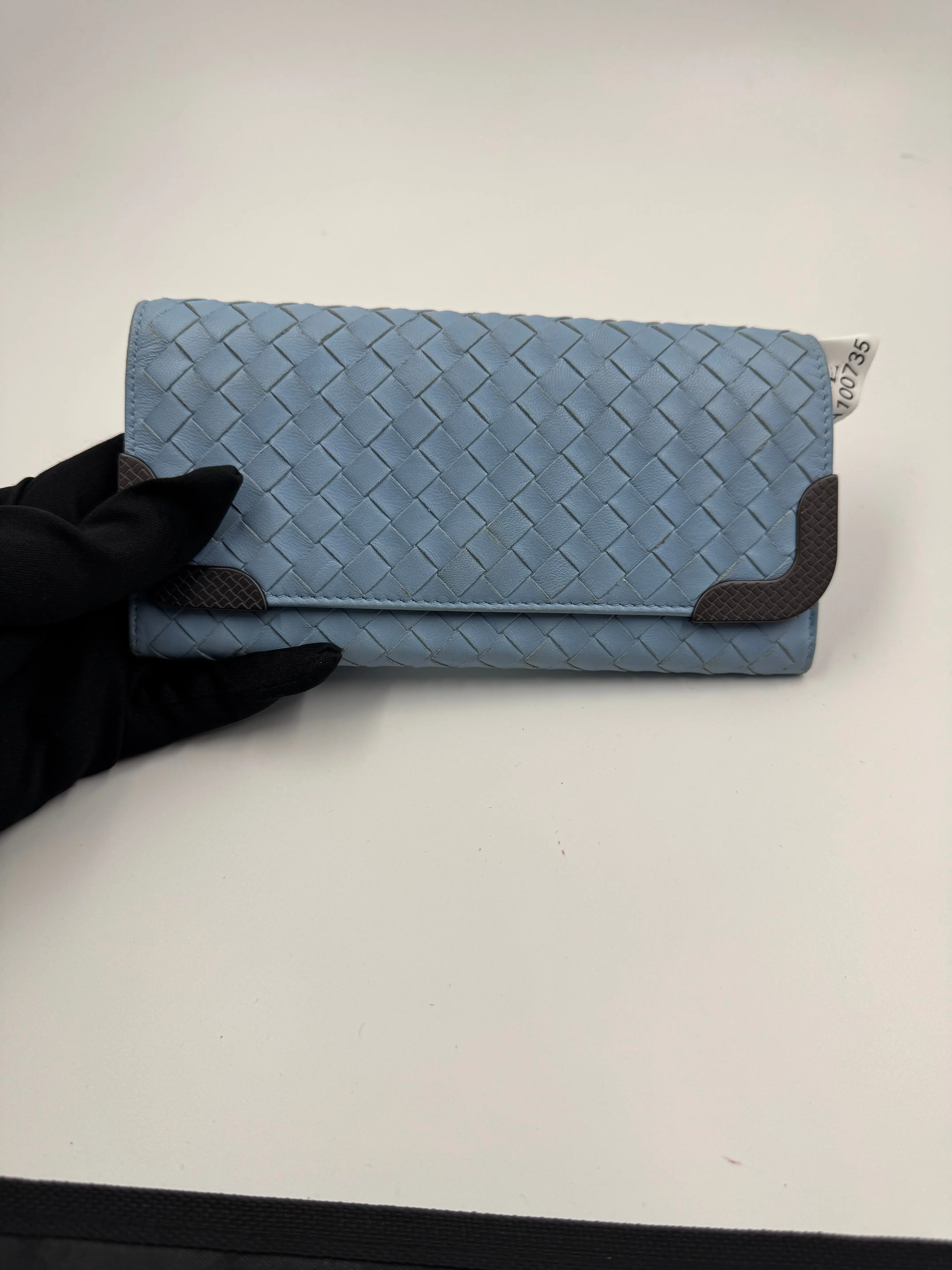 Pre-owned BOTTEGA VENETA light blue woven leather continental flap wallet A100735
