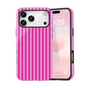 Luxury Retro Rose Red Stripe Phone Case For iPhone 17 16 15 14 13 12 11 Pro Max Air 16 Plus Double Layer Back Cover