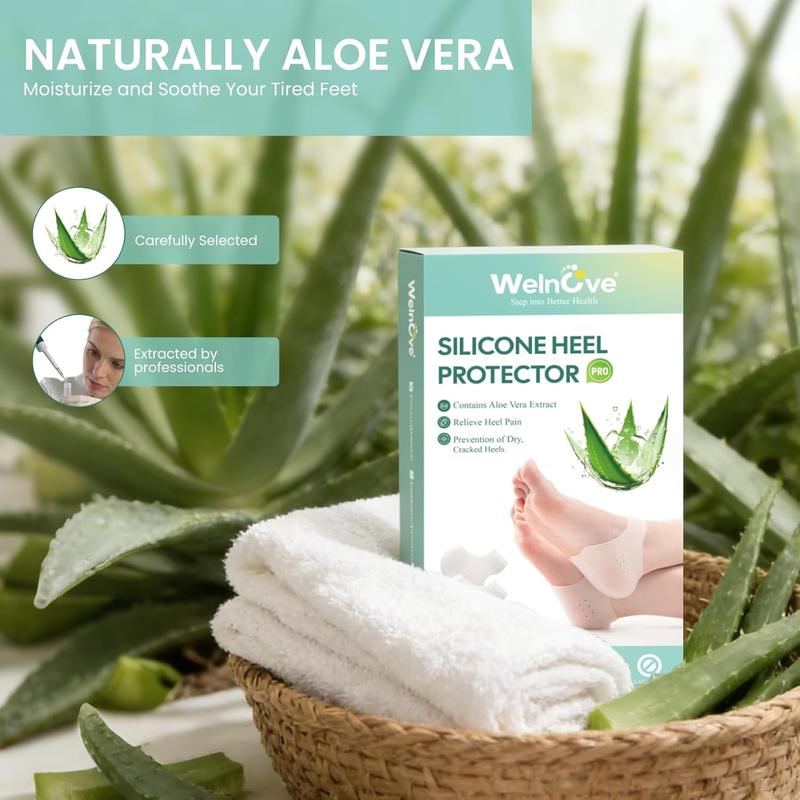 Welnove Silicone Heel Protectors for Shoes - 4 Pcs Gel Heel Cups with Aloe Vera Extract for Women Men - Shoe Cushion Inserts Pads for Plantar Fasciitis, Spur, Dry Cracked Heels,Blister, Size L