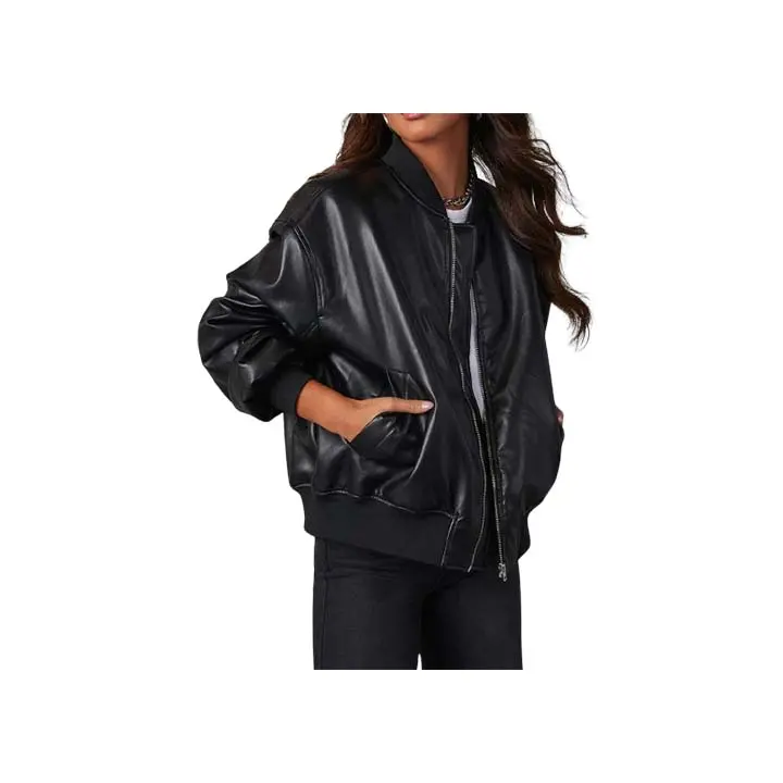 Ember Black Leather Bomber Jacket - 100% Real Leather with Rib Knitted Waist & Cuffs