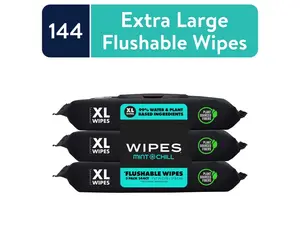 XL Mint Chill Flushable Wipes – 3 Packs of 48, Cool & Clean Cleaning Set