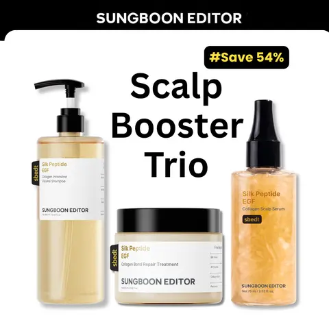 [Sungboon] Scalp Booster Trio | EGF Shampoo, Peptide Treatment & Caffeine Serum, Anti-Hair Loss Care | EGF, Collagen, 30 Peptides & Caffeine | Reduces Shedding, Firms Scalp, Strengthens Hair | Korean Skincare, K-Beauty