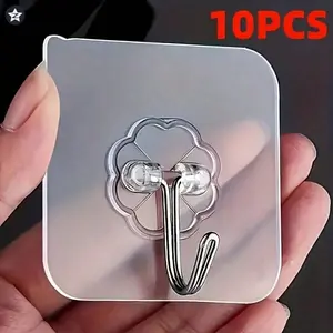 Transparent Adhesive Hook, 10pcs  Portable Durable Multifunctional Punch- free Wall Self Adhesive Storage Hooks, Kitchen Organizing Utensil Hook, Wall Mounted Holder, Organiser Water Proof home bathroom hotel use