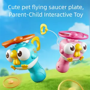 Kids Flying Toys Gift for Summer Outdoor Play Set, Hand Pull Rotating Flying Saucer Park Parent-Child Interactive Toy