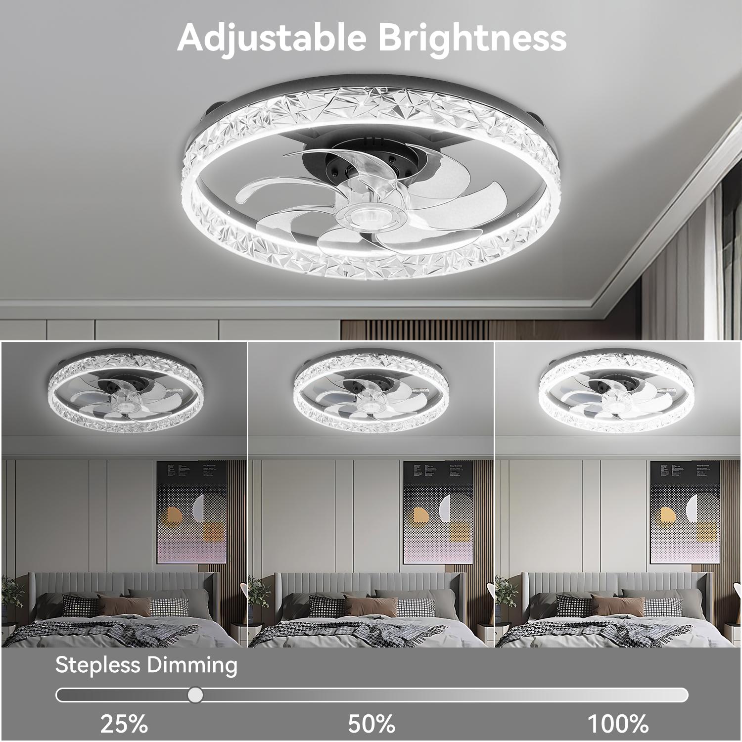 GALENTAL Cristais Multifunctional Ceiling Fan with 3 Color Temperatures Light, Remote Control/APP, 6 Wind Speeds, Timer, Reversible DC Motor, Adjustable Brightness , Low Noise for Living Room, Bedroom, Indoor Lighting Led Lighted