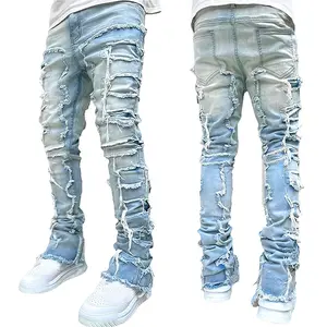 Men Skinny Ripped Jeans Slim Fit Patchwork Denim Pants Y2K Goth Harajuku Emo Hip Hop Stacked  Jeans Trouser