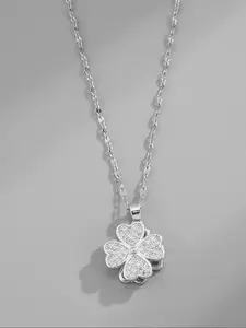 Elegant Stainless Steel Clover Necklace for Women, Rotatable Full Rhinestone Design, Casual Fashion Jewelry for Daily Wear, Parties, Gifts