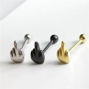 Punk Style 316L Medical Stainless Steel Middle Finger Tongue Nail Tongue Ring Human Puncture Accessory