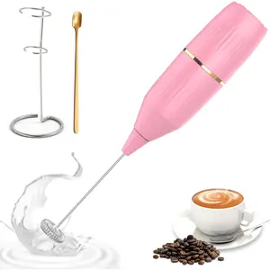 Handheld Milk Frother 14,000 RPM Drink Mixer Wand with Stand & Stirring Spoon Quiet One-Button Operation, Non-Slip Handle, Detachable Whisk  for Coffee, Lattes, Cappuccinos, Matcha ()