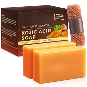 Kojic Acid Soap Bar Dark Spot Remover with Turmeric Skin Cleasing for Women with Hyperpigmentation Home Travel Use with African Net Sponge in Summer Body Care Cleansing turmeric  soap  bar