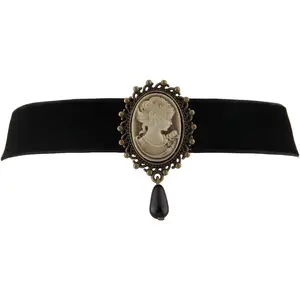 Fashion Retro Black Victorian Cameo  Bead  Choker Necklace