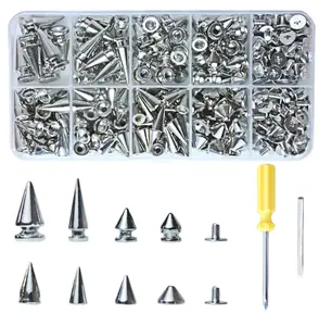 354 Sets Punk Spikes and Studs Kit，8 Sizes Cone Spikes,Metal Tree Spikes Studs for Leathercraft and Punk Style Clothing Accessories DIY Craft Decoration
