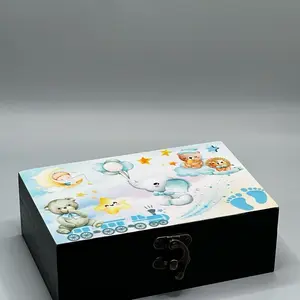 Chicago Custom Print Custom Memory Box - Baby Boy Decorative Gift Container with Hinged Lid, Soft Felt Lining, 4x6 Inches, Durable UV Print Design Organiser Wooden