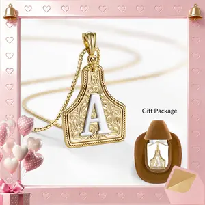 KissYan Western Jewelry Handmade CowTag Initial Necklace Two-Toned Gold Silver Pendant Adjustable 20 Inch Chain Gift for Men Women Valentine's Day Gifts