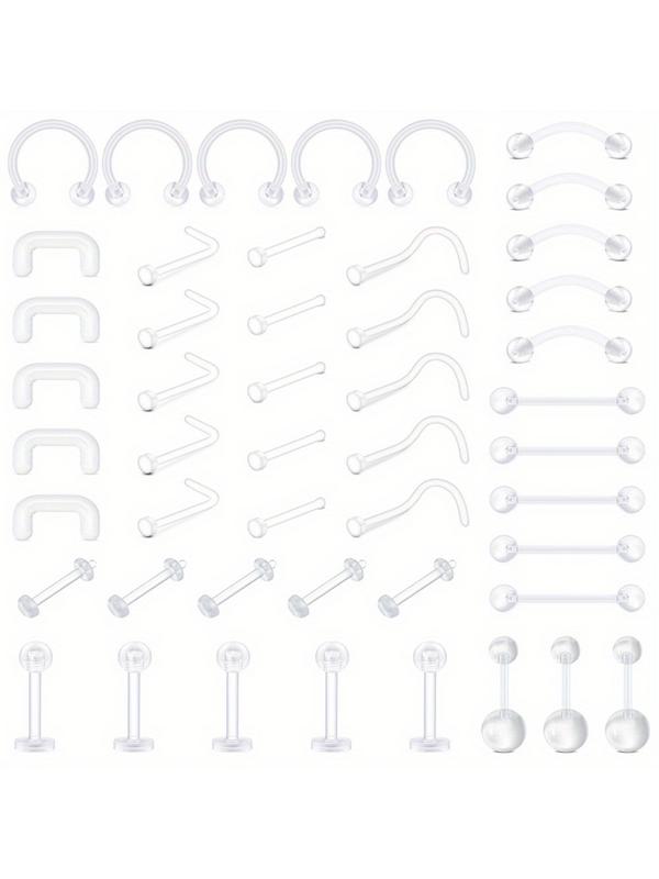 48pcs Clear Nose Ring Bioflex Stud Retainer, Nose Piercing Body Jewelry for Men & Women, Durable Comfortable Design