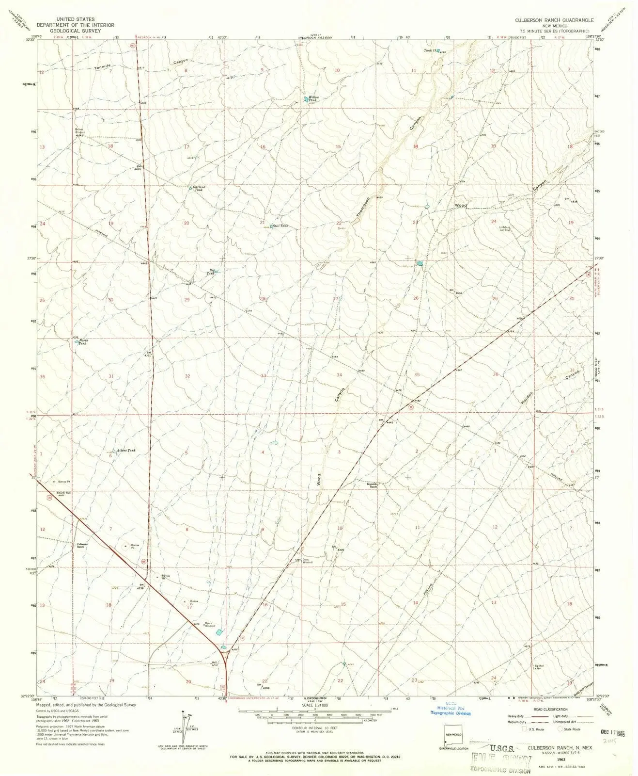Culberson Ranch New Mexico USGS Topographic Quadrangle Map, 1963, 1:24000