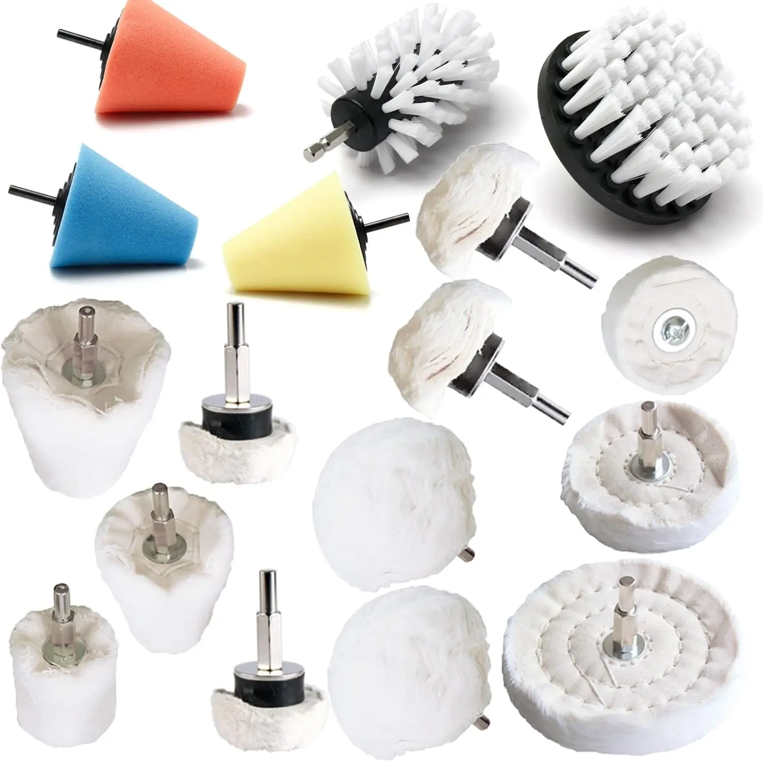 17-Piece Buffing Pads & Polishing Wheel Kit for Drill, T80-T40 Grades, Chrome Polish Polishing Machines & Accessories, Rotary Pad Polishing Machines & Accessories for Metal, Aluminum, Stainless Steel, Wood, Plastic, Ceramic, Fabric, Cotton, Jewelry