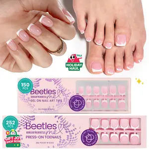Beetles French Tip Press On Nails French Gel Nail No File Need  Fake Nails  4-in-1 DIY Manicure for Nail Extension Designs for Women