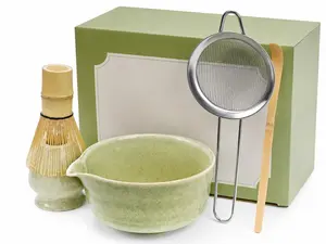 5 PCS Japanese Matcha Making Tool Set - Kitchen Tea-Making Kit with Bamboo Whisk, Whisk Bowl, Bamboo Scoop, Spouted Ceramic Chawan, Gift for Tea Lovers