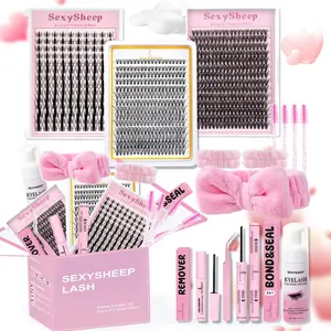 Mixed Length Individual False Eyelashes Kit, Natural Look Eyelash Extensions, Self Grafting Curl Eyelashes, Eye Makeup Enhancement False Eyelashes, DIY Eyelash Extensions, DIY Lash Clusters, Eyelash Extensions Set, Eyelash Extension Glue