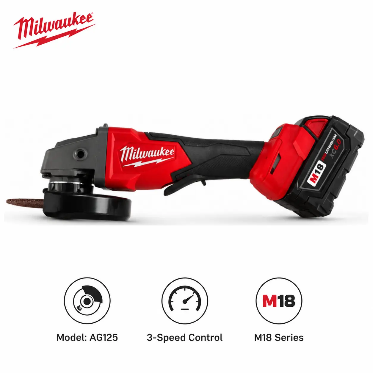 Milwaukee 18V Brushless Angle Grinder - 125mm Disc, M14 Spindle, Variable-Speed Control, Non-Lock Paddle Switch, Metal Cutting Tool for Rust Removal, Wear-Resistant Design