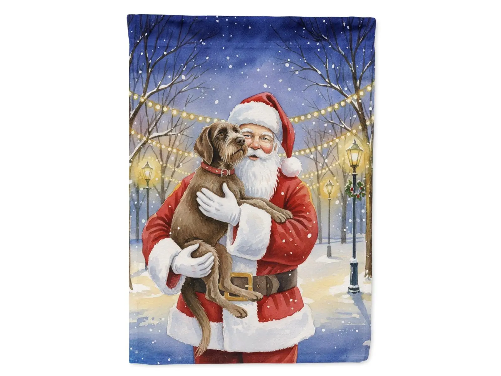Carolines Treasures FNT1088CHF 40x28in Christmas House Flag - Wirehaired Pointing Griffon & Santa Claus Artwork Print, High Color Fastness Long-Lasting Decoration for Gardens, Party Festive Home Decor Gift