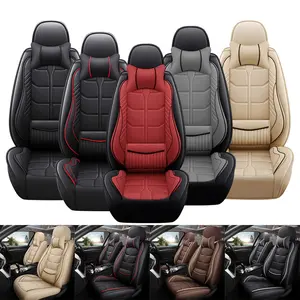 Auto Seat Covers Full Set, Waterproof Nappa Leather Seat Covers for Cars, 5-Seats Universal Car Seat Protectors, Black Car Seat Covers Car Seat Cushions Fit for Most Cars (Black&Red)