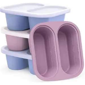 Mossime Silicone Soup Freezer Molds: 1 Cup Silicone Freezer Trays with Lid - 4 Packs Easy Release Soup Freezer Containers - 250ml 125ml Portion Large Cubes for Ice Soup (4, Blue/Purple) Visit the mossime Store