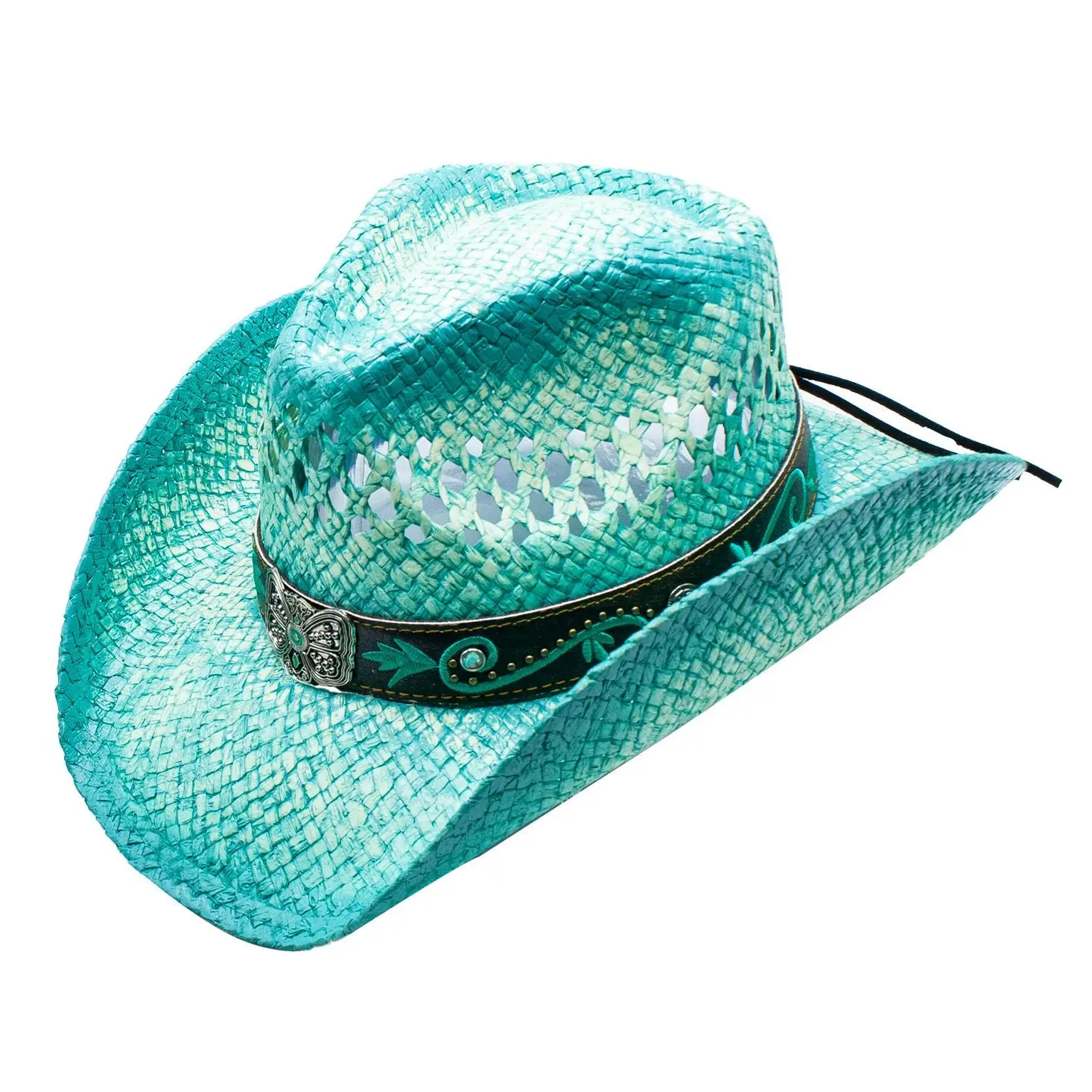 Sombrero Vaquero Mujer Turquesa - Palma Toyo Verano - Womens Straw Cowboy Hat
