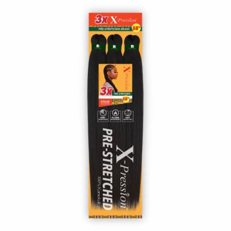 3x X- pression braiding hair pre- stretched 58”