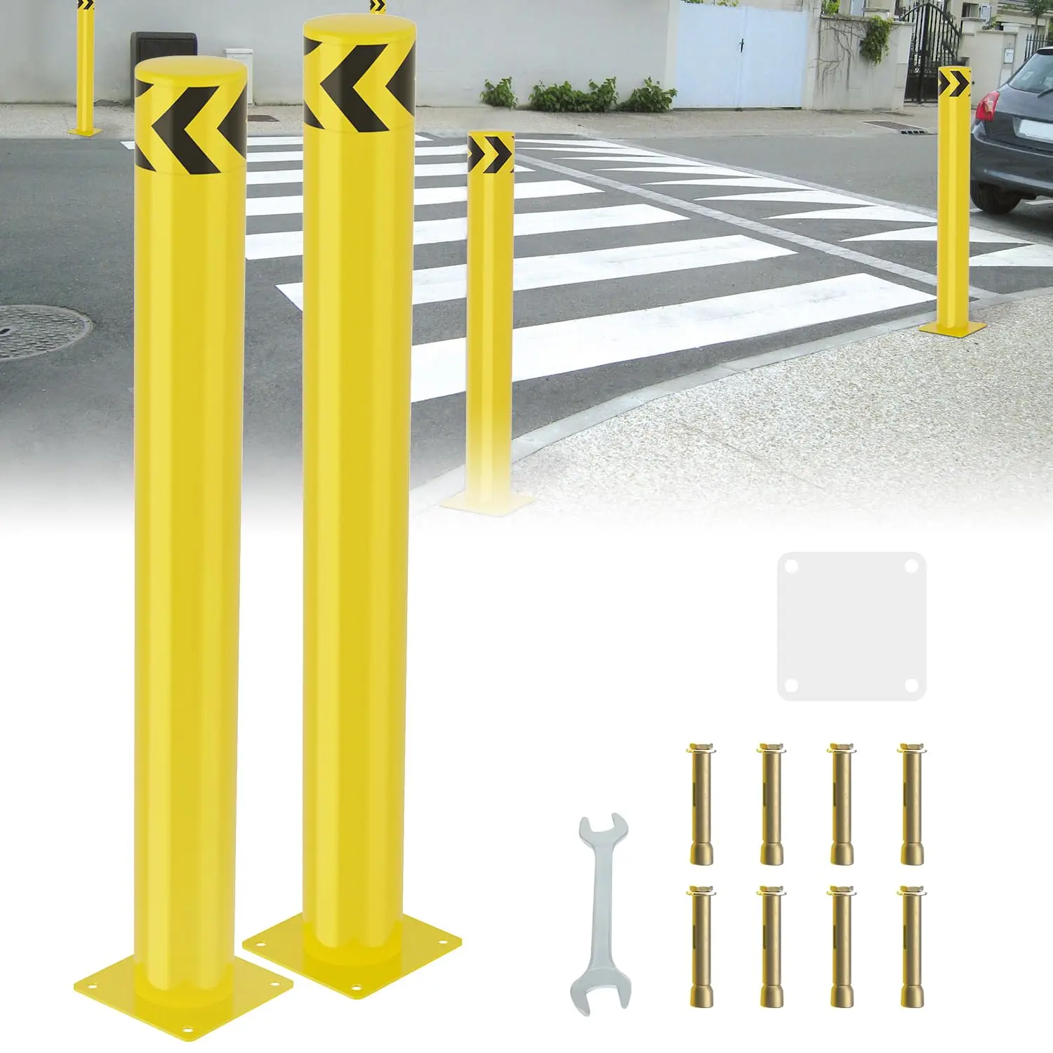 Nilight 2-Pack 42-in Durable Steel Safety Bollard Posts, High-Visibility Outdoor Traffic Safety Barriers with Reflective Strips, Traffic Safety Barrier