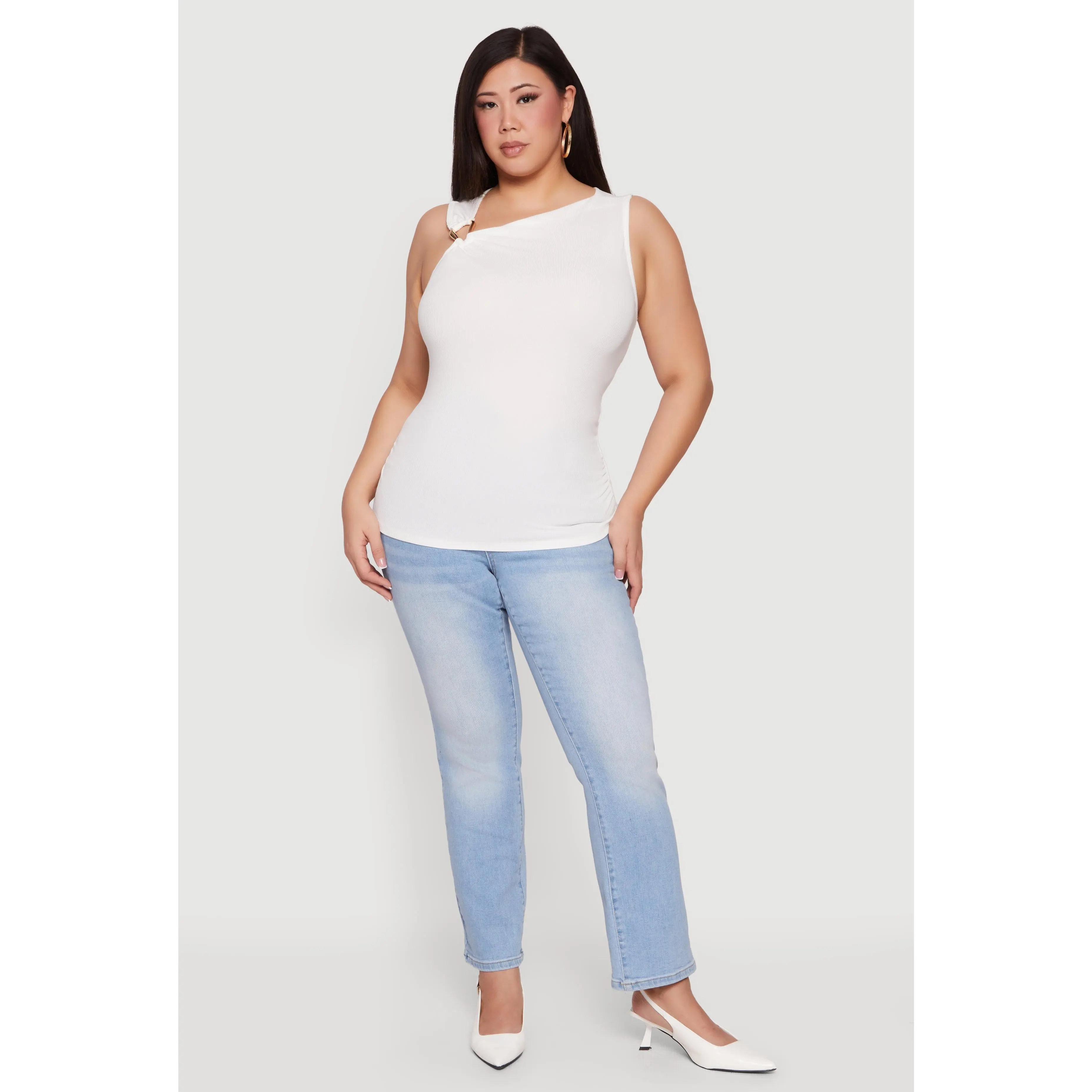 Plus Size Metallic Detail Asymmetrical Ruched Side Top