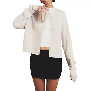 Women’s Classic Long-Sleeve Knit Cardigan Sweater, Casual Open-Front Button-Down Cardigan