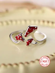 925 Sterling Silver Cute Mushroom Design Open Ring, Fashionable Jewelry for Women & Girls, Trendy All-match & Exquisite Jewelry for Birthday Gift, Cute Rings