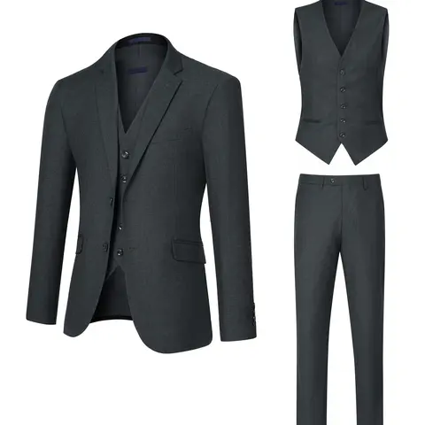 Men's Stylish 3-Piece Long Sleeve Suit Set - Tencel Material Blazer, Vest, Pants for Full Look, Formal Wear, Workwear, Casual Elegant Smooth Plain Menswear (Style 23083)