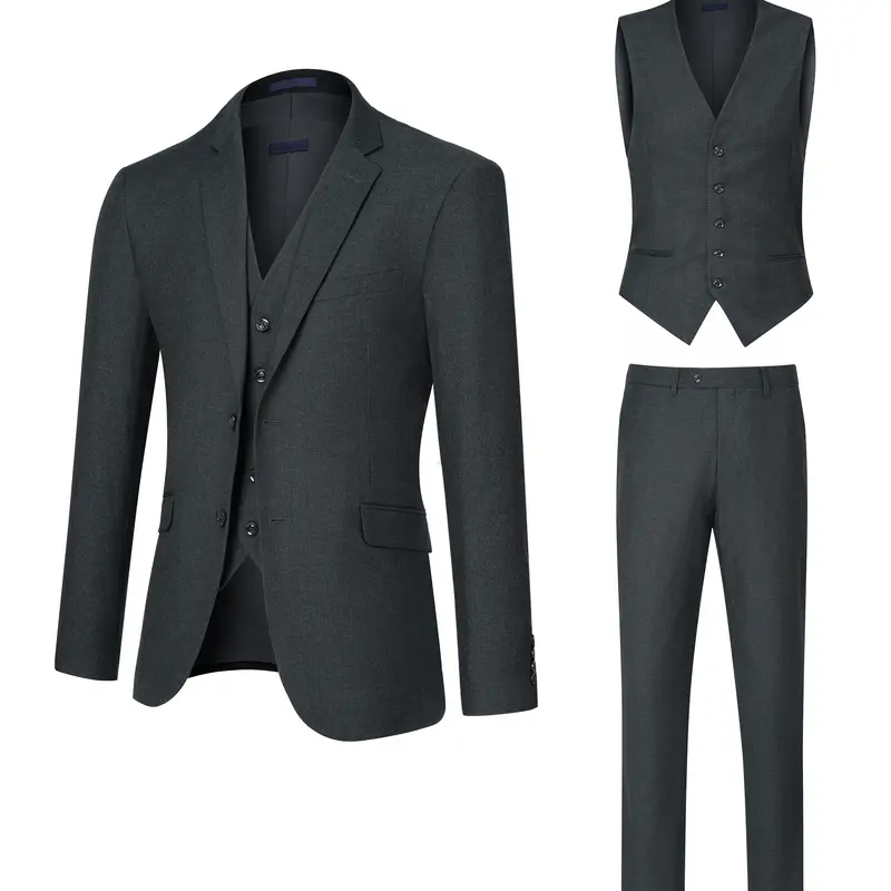 Men's Stylish 3-Piece Long Sleeve Suit Set - Tencel Material Blazer, Vest, Pants for Full Look, Formal Wear, Workwear, Casual Elegant Smooth Plain Menswear (Style 23083)