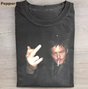 The Walking Dead Vintage Graphic Tees, Daryl Dixon Middle Finger & Smoking T-Shirt, TV Series Tee, Unisex Meme Cringe Funny Shirt, Gifts, Menswear Womenswear Streetwear Cotton Comfort
