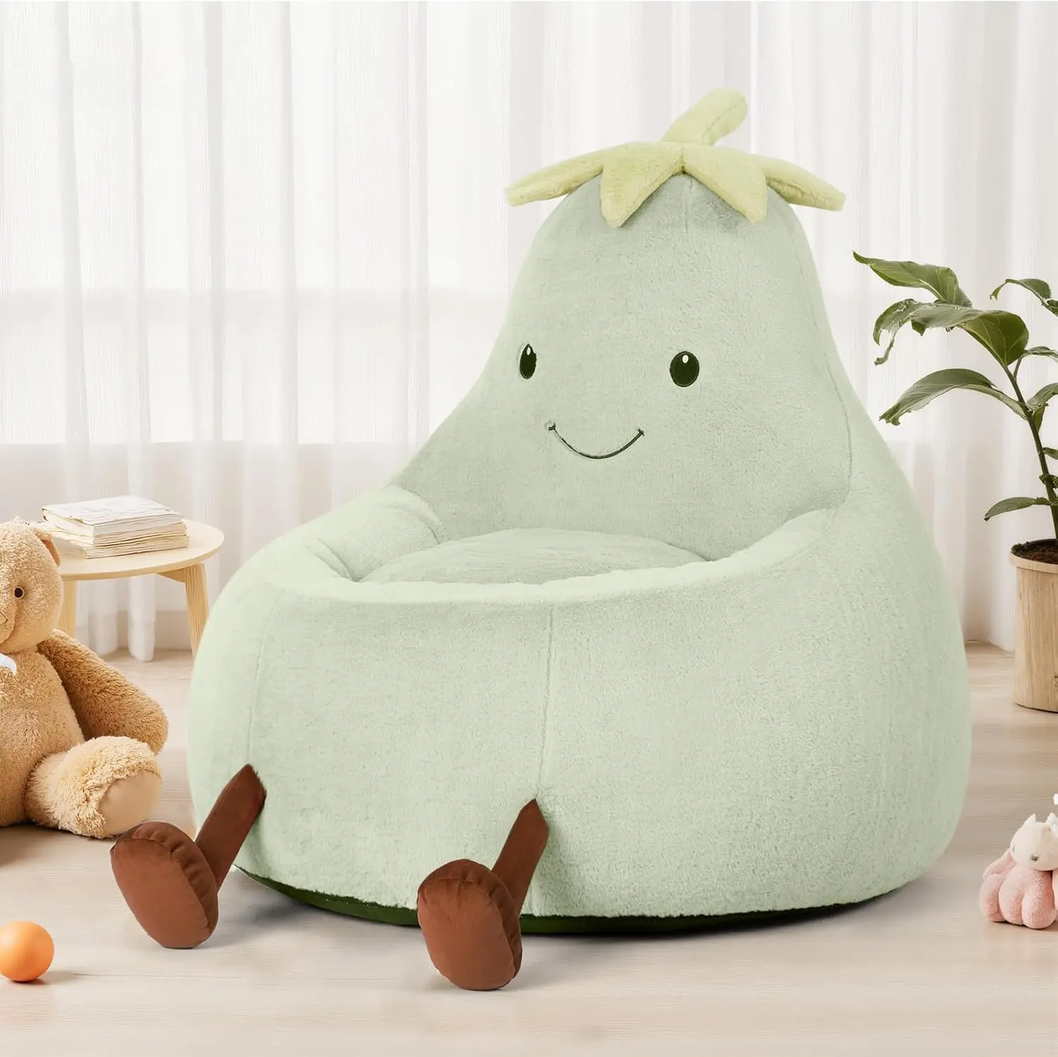 24 Inch  Kids Bean Bag Chair, Stuffed Toddler Couch with Faux Rabbit Fur Cover for Teens & Kids, Comfy Lazy Sofa Chair for Reader, Living Room, Bedroom, Aged 4-12 Years