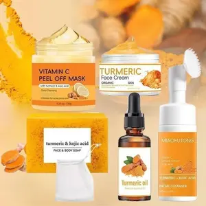 Turmeric Soap & Face Cream & Mousse cleanser &Oil& Vitamin C Peel Off Mask ,Deep Cleansing &Nourishing Skin for Women & Men All Skin Types,Christmas&Festival Gift, Turmeric Glow Set
