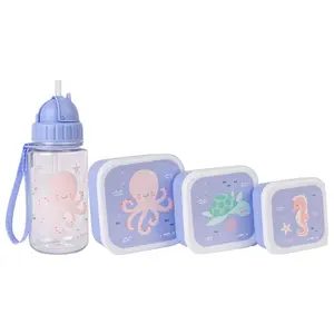 Saro Set of 3 Lunch Boxes and Kids Bottle w/ St raw Set