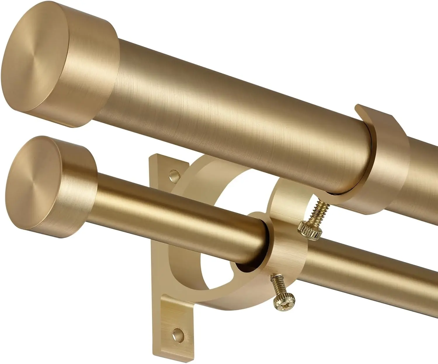 Double Blackout Curtain Rods 36 to 72 Inches, 1-Inch Front and 5/8-Inch Back Adjustable Double Window Drapery Rod for Drapes and Curtains, Warm Gold